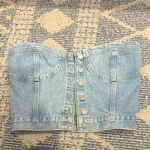 Zara Light Blue Denim Strapless Bustier Top